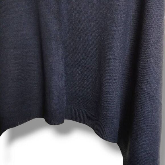 Viv and Lou Poncho Wrap Navy Knit Fringe Pullover Preppy Corpcore Lagenlook 26x3 - Picture 4 of 12